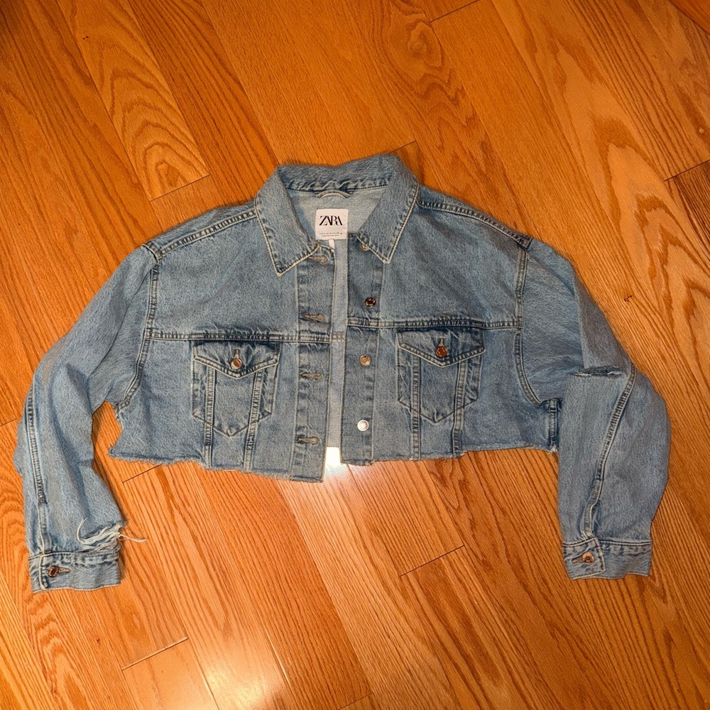 Zara Light Blue Cropped Denim Jacket